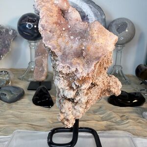 ✨ Premium Rose Amethyst Raw Cluster on Black Metal Stand • Brazil ✨